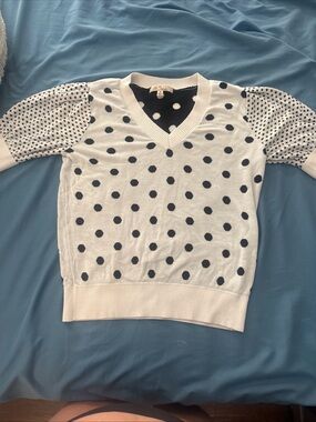 Les Serein Polka Dot V-Neck Short Sleeve Knit Sweater